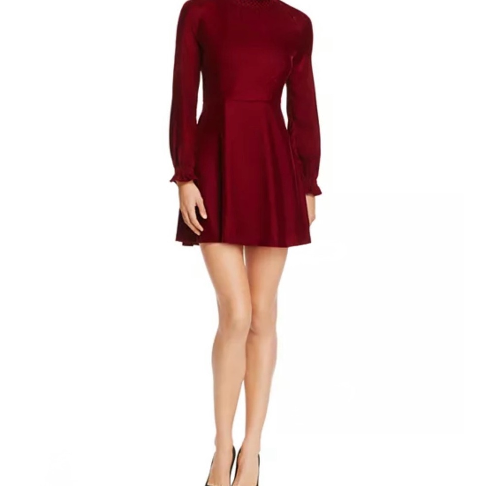 Elegant Burgundy Ruffles Long Sleeve Dress